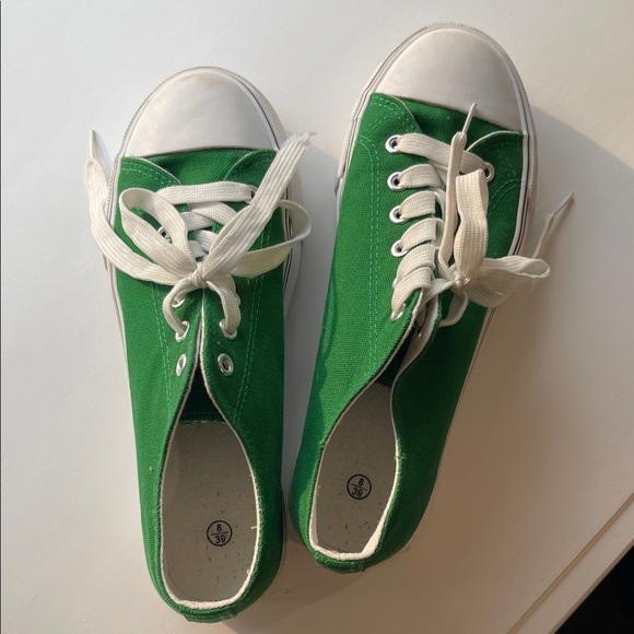 Green Canvas Sneakers with White Accents - Picture 1 of 10